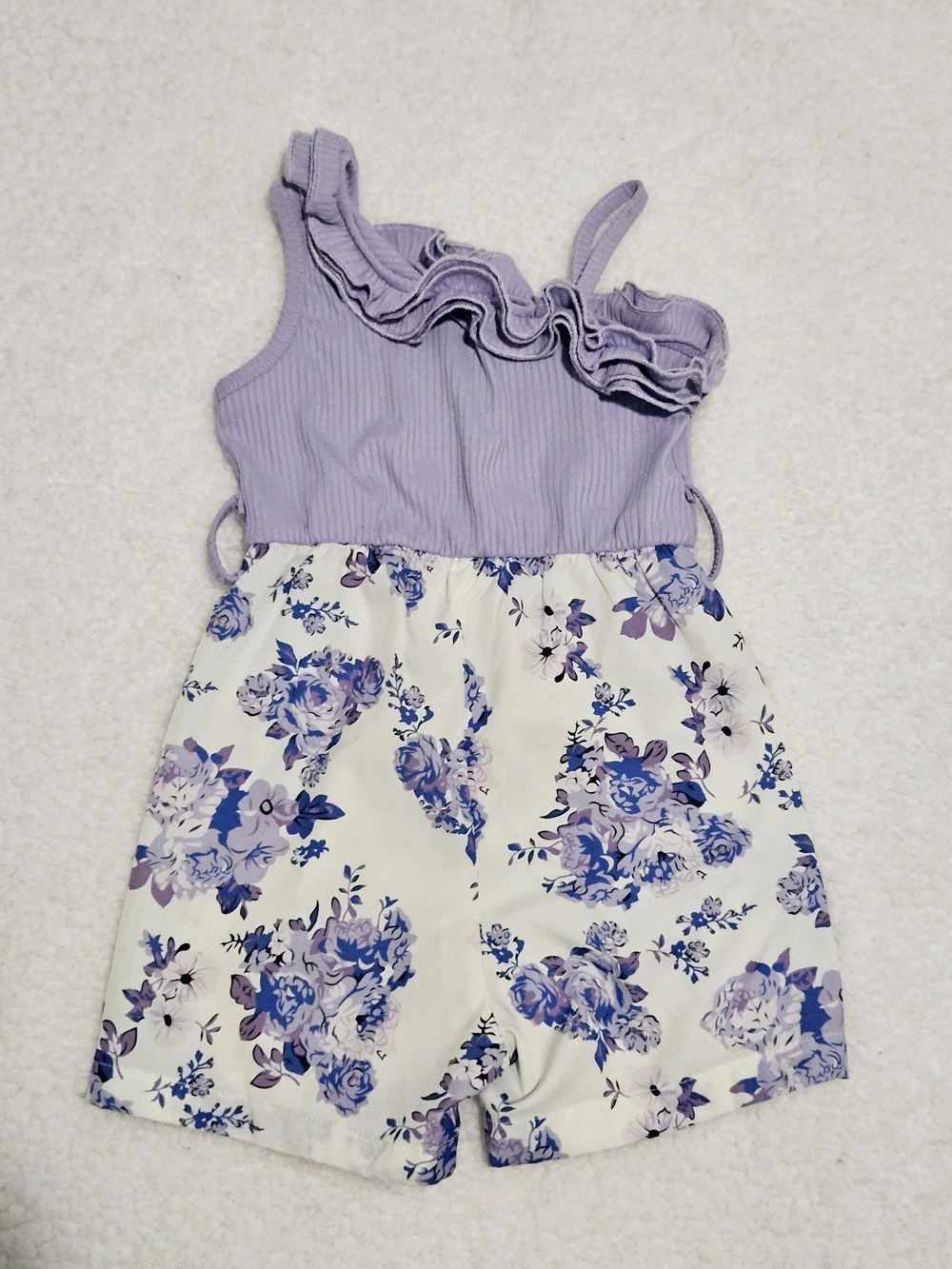 Baby Girl Romper Outfit 18 to 24 Months One Piece Purple Floral Sleeveless